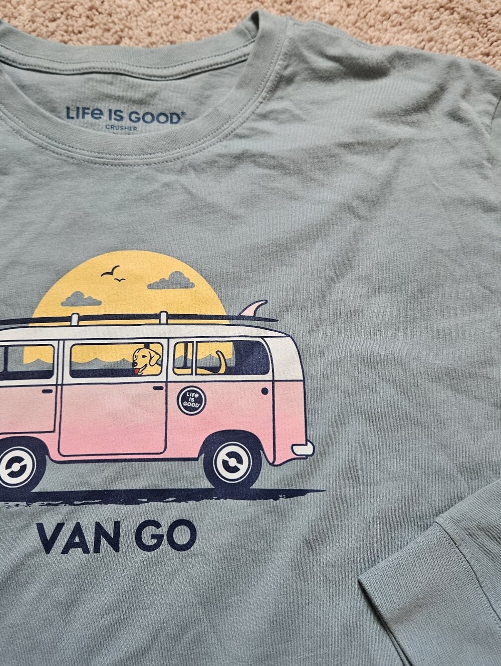 Life is Good long-sleeve Shirt "Van Go" camper graphic Golden Lab Cotton Dog Med - Picture 9 of 10